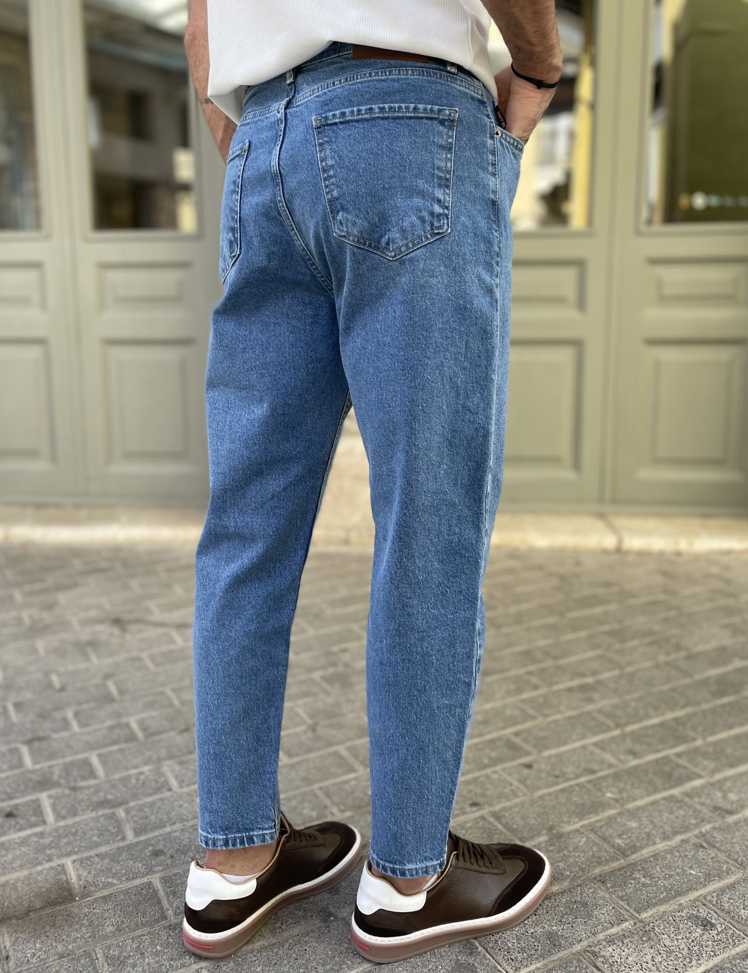 Ανδρικό μπλε Loose τζιν ελαστικό πεντάτσεπο με φερμουάρ 8961 φωτογραφία